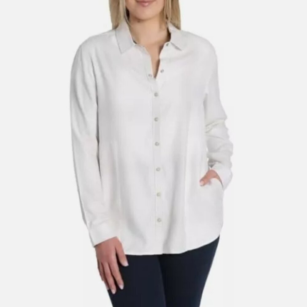 NEW Women's Jachs Girlfriend Super Soft Flannel Shirt White Size L H589